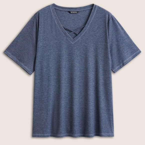 BloomChic Solid Crisscross Neck Contrast Stitch T-shirt us10 - Picture 5 of 6